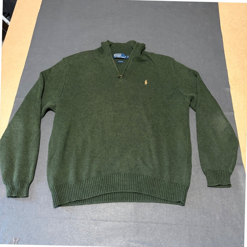 Polo Ralph Lauren Mens XL Green Quarter Zip Sweater Heavy Cotton Fall Logo - Picture 3 of 7